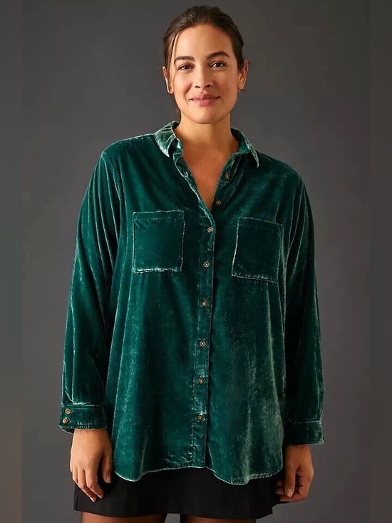 Pilcro Tops - NWT - Pilcro Relaxed Velvet Buttondown Shirt in Hadley Green - Size 3X